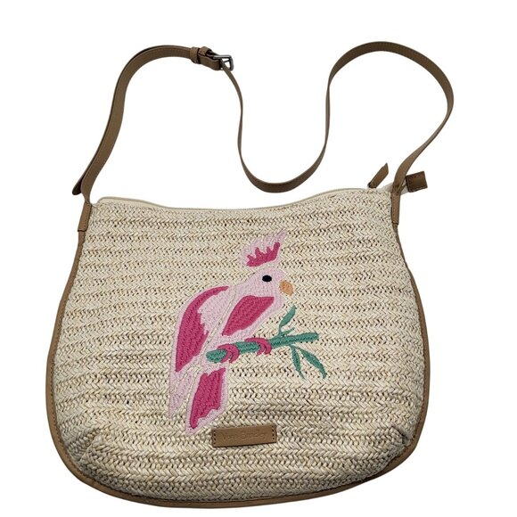 Vera Bradley Handbags - VERA BRADLEY Straw Neutral Crossbody Shoulder Purse Bag Pink Parrot Bird